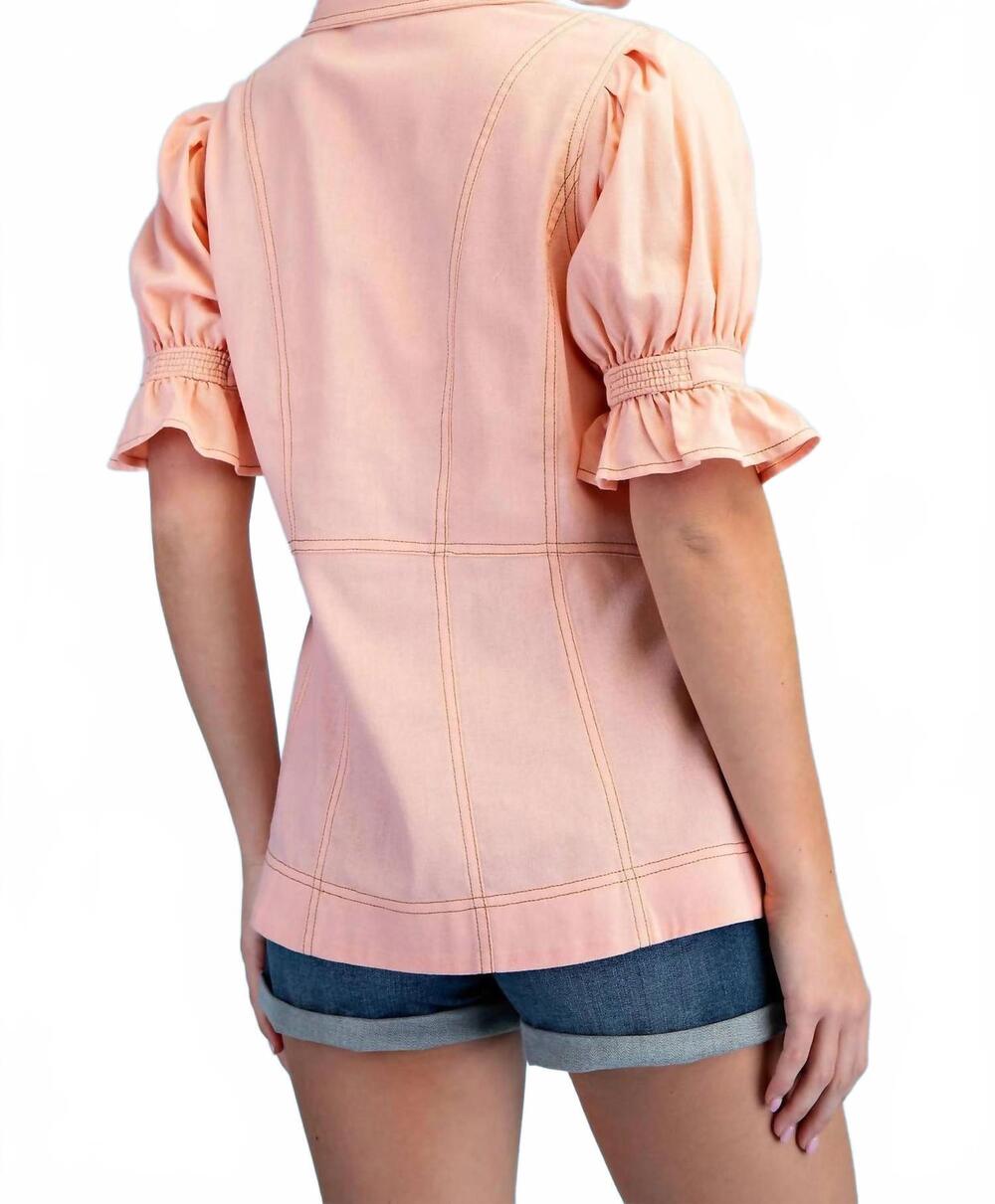 NEW GIGIO linen button down top in pink - Picture 3 of 5